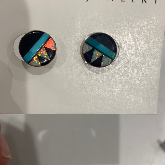 Jewelry - Onyx turquoise abs opal stud earrings